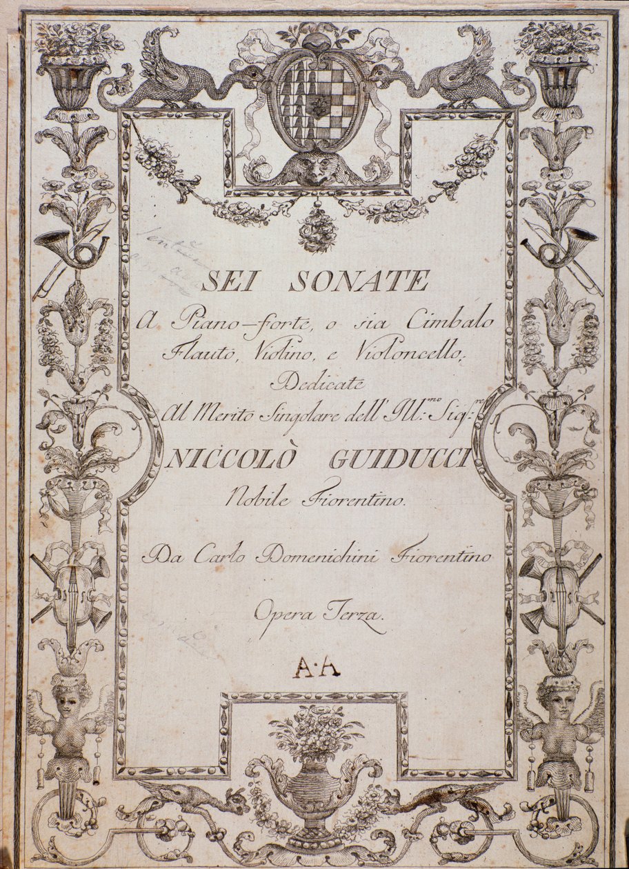 Okładka Sześciu Sonat op. 3 autorstwa Carlo Domenighini autorstwa Unknown artist