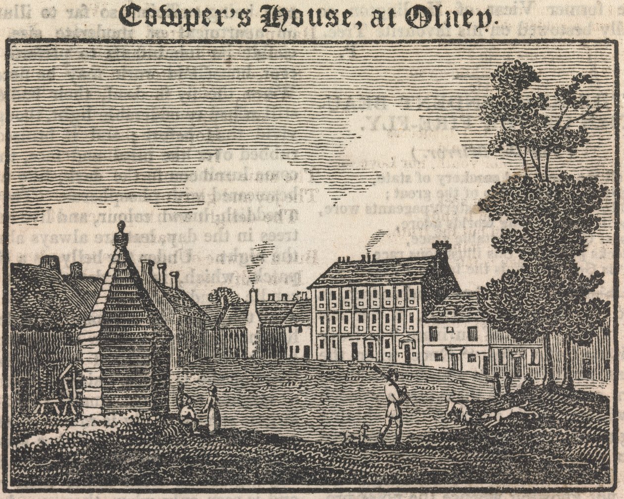 Dom Cowpera w Olney (z tekstem) (z Lustra) [podobny rycina pojawia się w „The Tourist; dziennik literacki i przeciw niewolnictwu”, 28 stycznia 1833, strona 189]; strona 76 (tom pierwszy) autorstwa Unknown artist