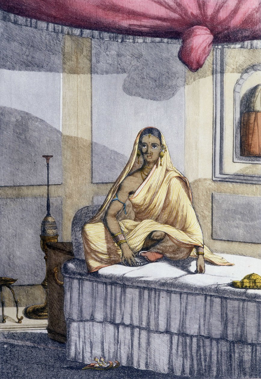 Kultura, cywilizacja i społeczeństwo indyjskie: „Kobieta wyróżniająca się” lub kobieta z wyższej kasty. Grawerowanie z 1808 roku. autorstwa Unknown artist