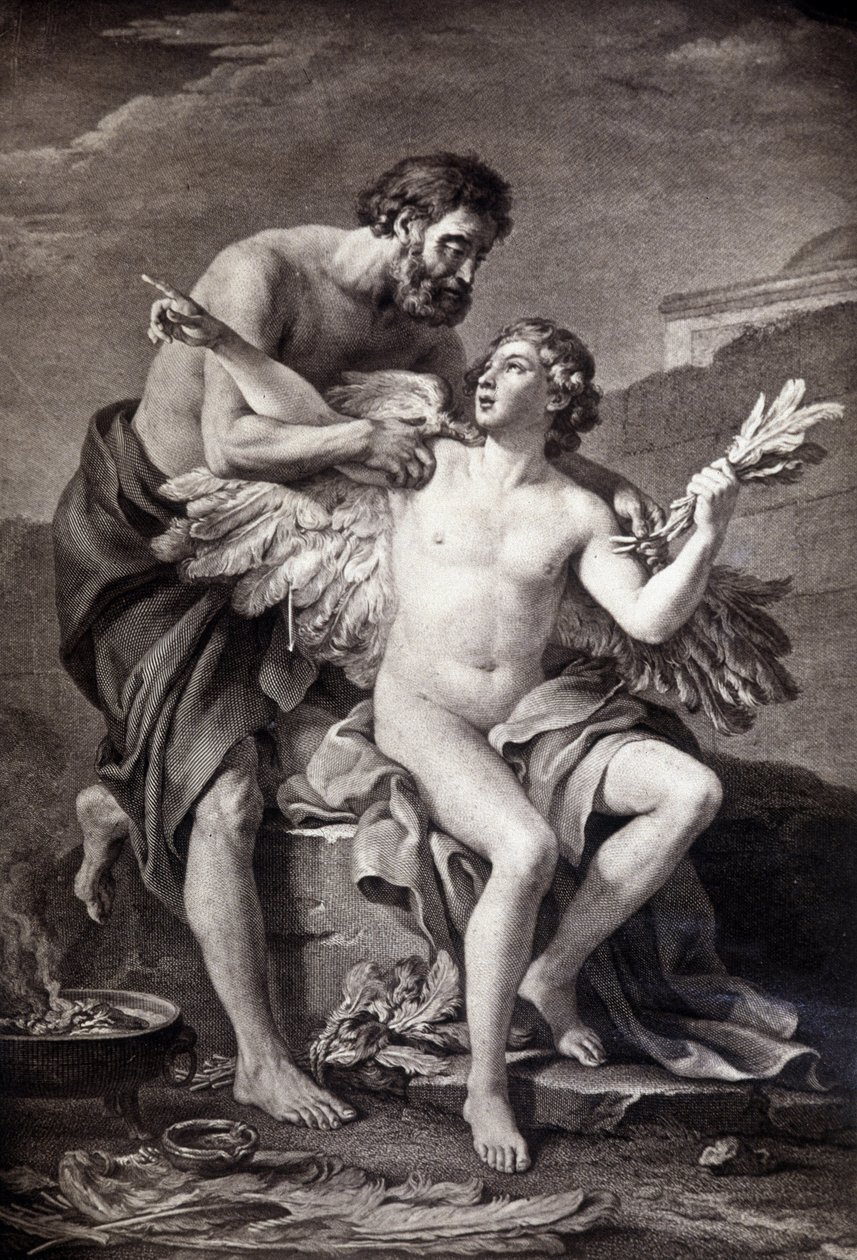 Dedal i Ikar. Grawerowanie z XIX wieku. autorstwa Unknown artist
