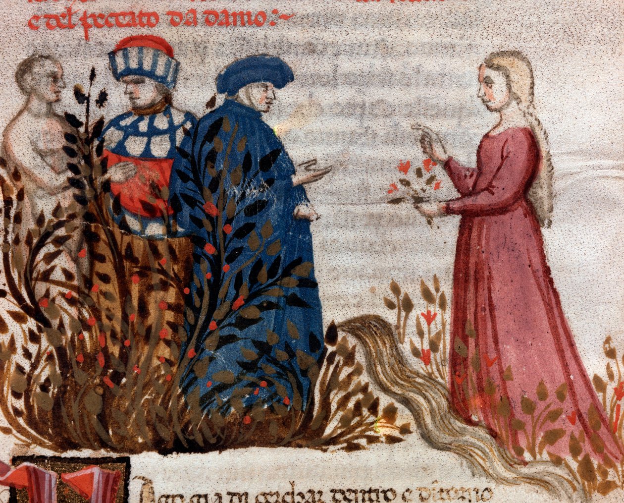 Dante spotyka Mateldę (pieśń 28 z czyśćca w Boskiej Komedii) - miniatura autorstwa Unknown artist