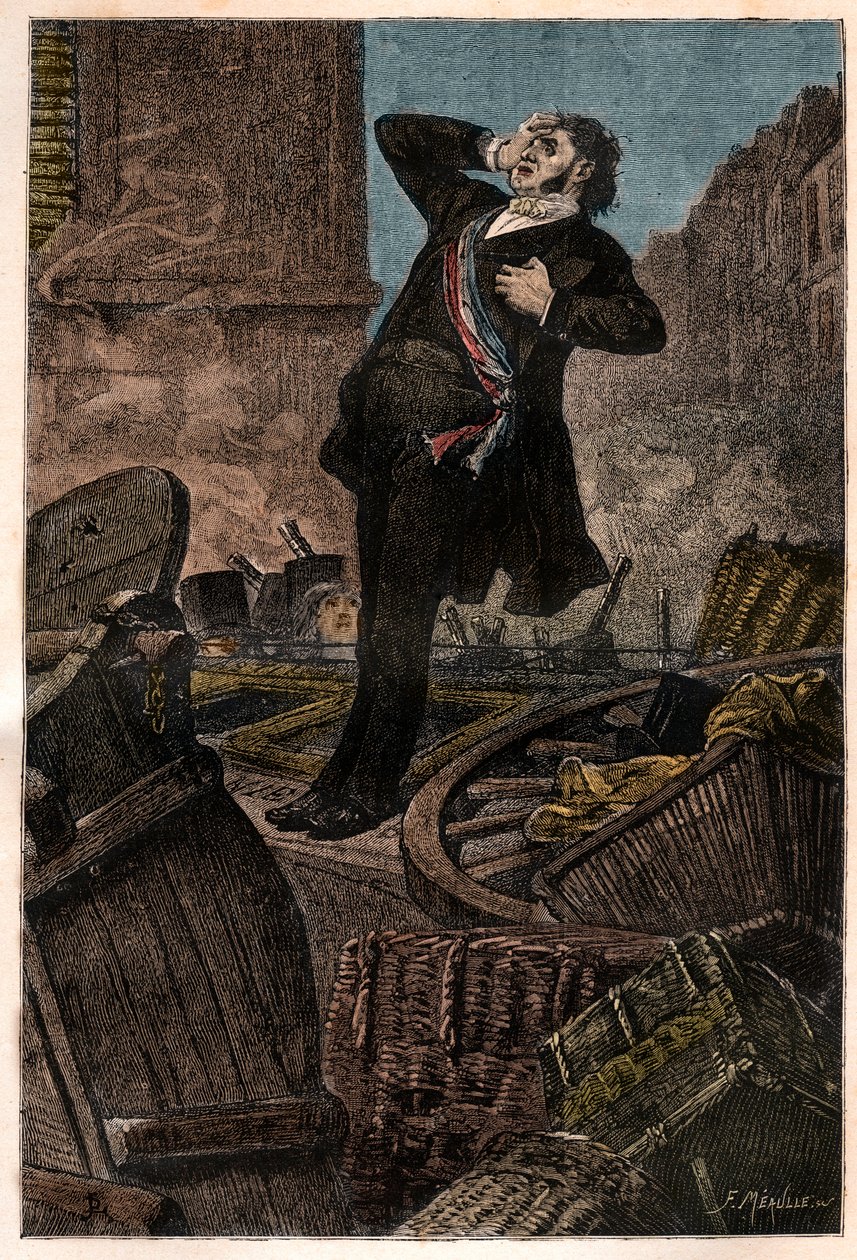 Śmierć Alfonsa Baudina (1811-1851) na barykadzie Faubourg Saint Antoine w dniu 3.12.1851 podczas zamachu stanu Ludwika Napoleona III (Louis-Napoleon Bonaparte) - grawerowanie w „Histoire d