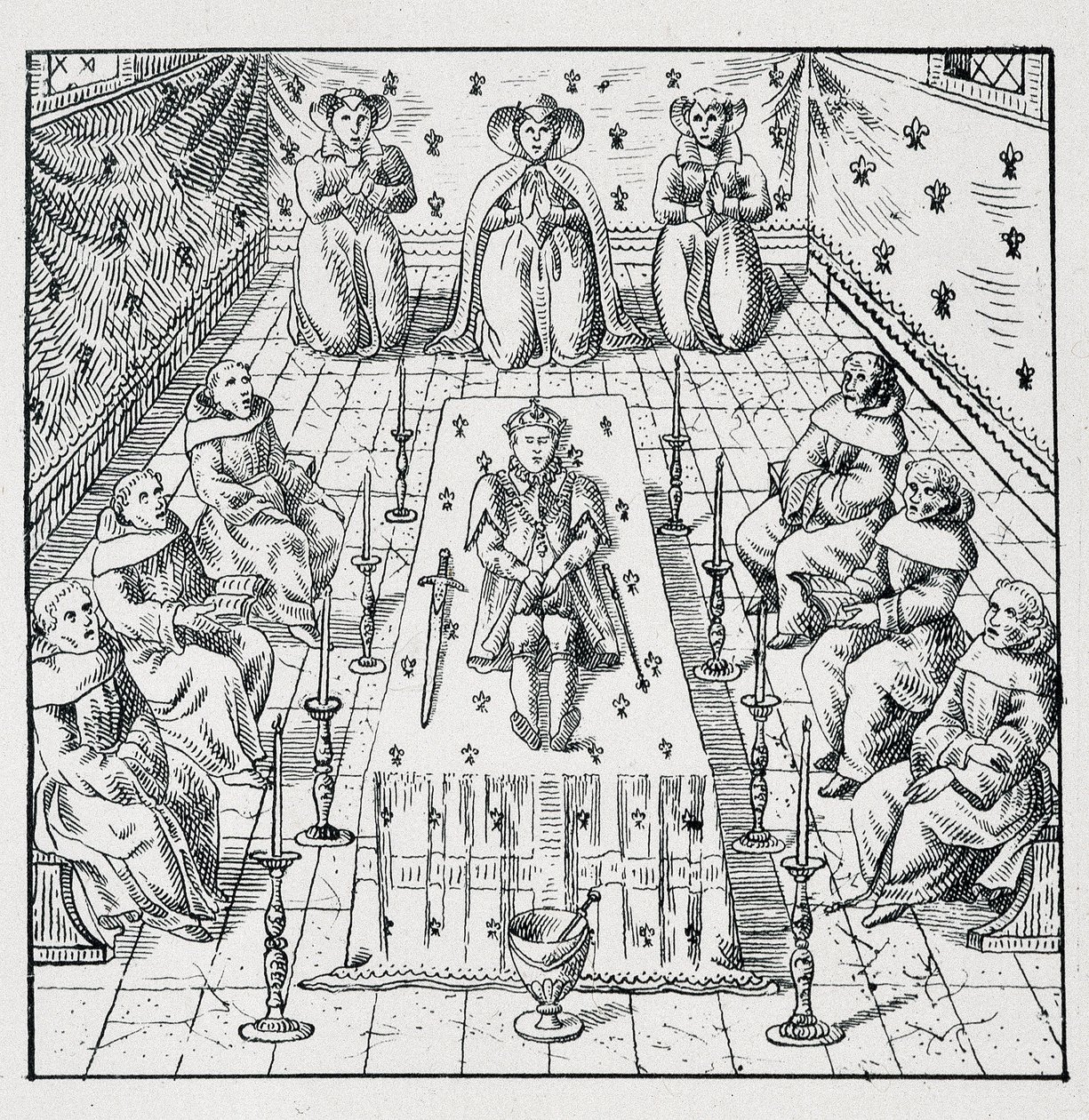 Śmierć Karola IX 30 maja 1574 w wieku 24 lat - w „”Zbiór 39 figur przedstawiających klęski Francji od 1562 do 1586”” Louis Perrin imprimerie autorstwa Unknown artist