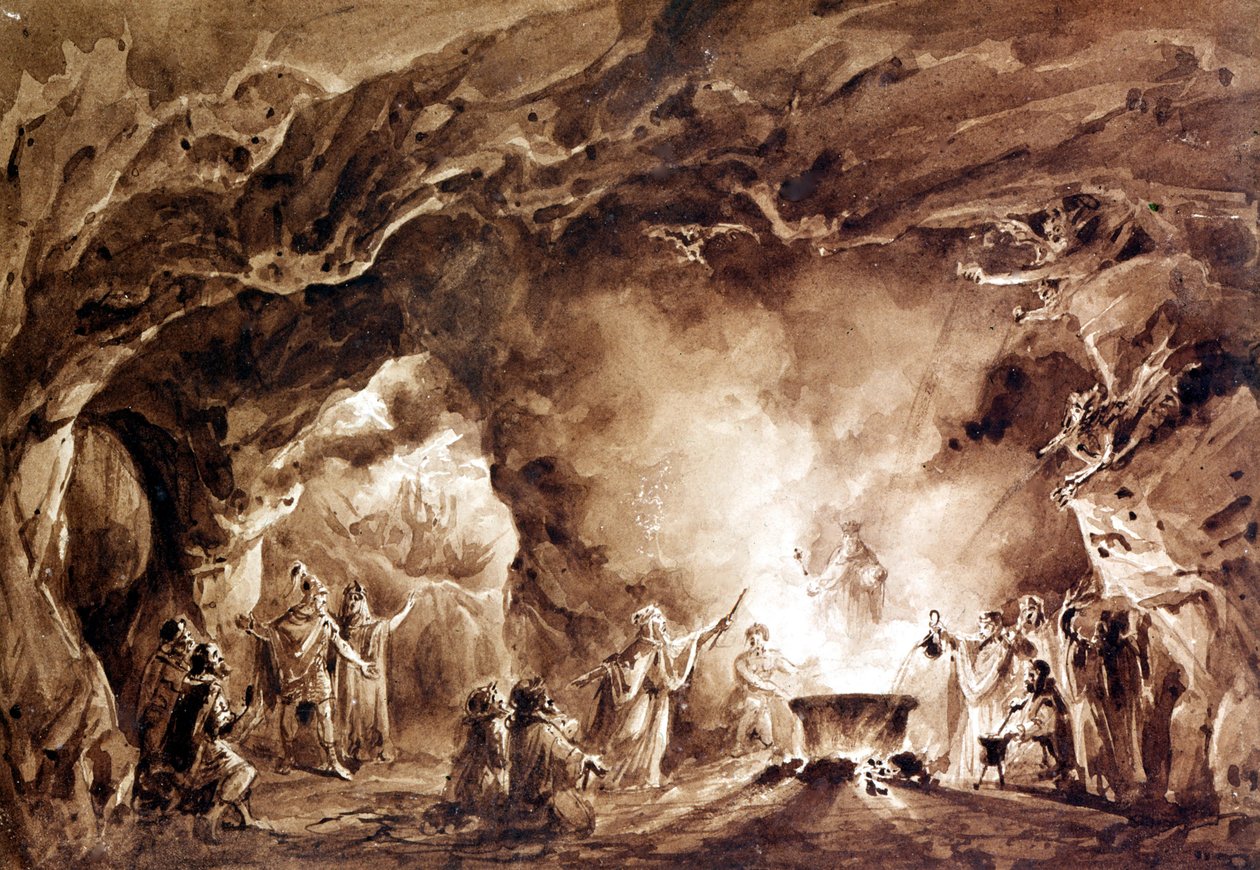 Wystrój do opery „Makbet” skomponowanej przez Giuseppe Verdiego (1813-1901). Aquatinte użyty na okładce pierwszego wydania z 1847 roku. autorstwa Unknown artist