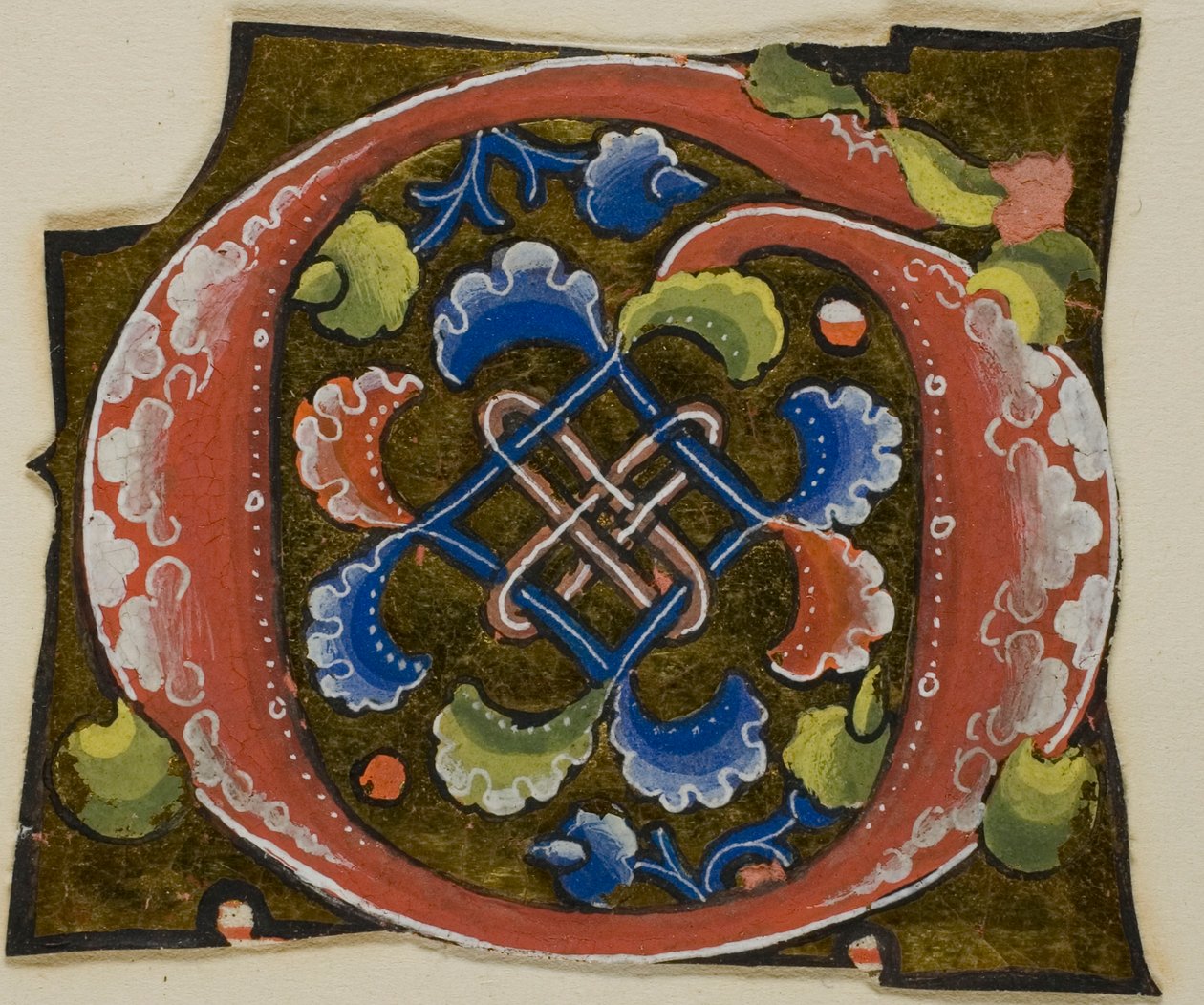 Zdobiony inicjał "G" w kolorze czerwonym z konwencjonalnym kwiatem z rękopisu autorstwa Unknown artist
