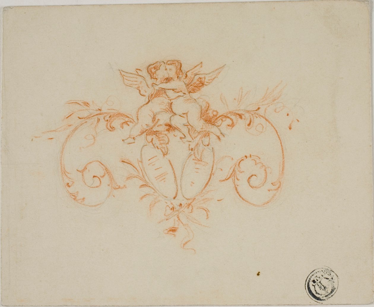 Dekoracyjne zwoje z dwoma Amoretti autorstwa Unknown artist