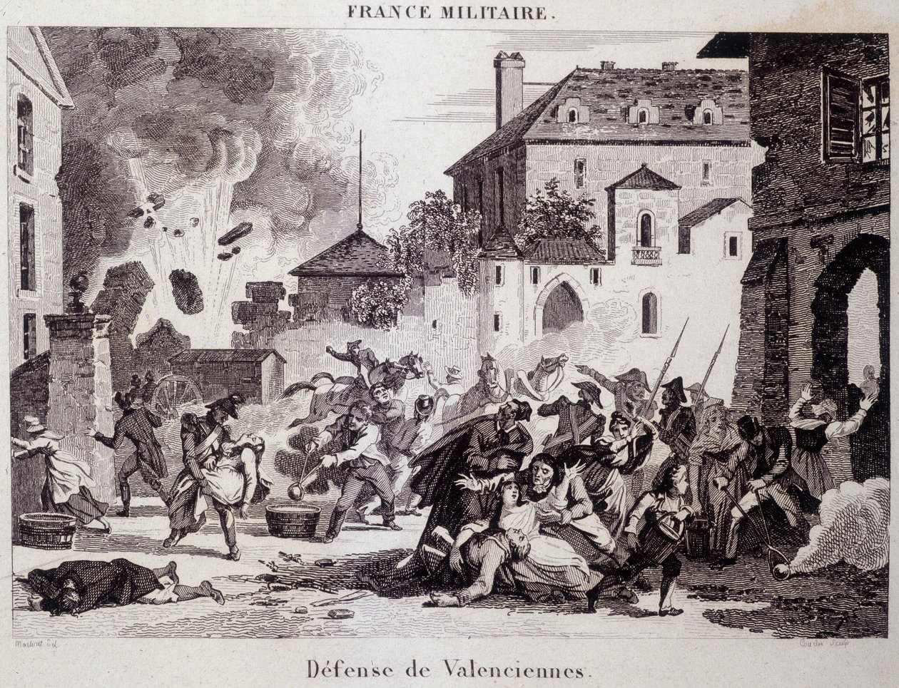 Obrona Valenciennes (przez Republikanów przeciwko Brytyjczykom i Austriakom w 1794). Rycina XIX wieku. autorstwa Unknown artist
