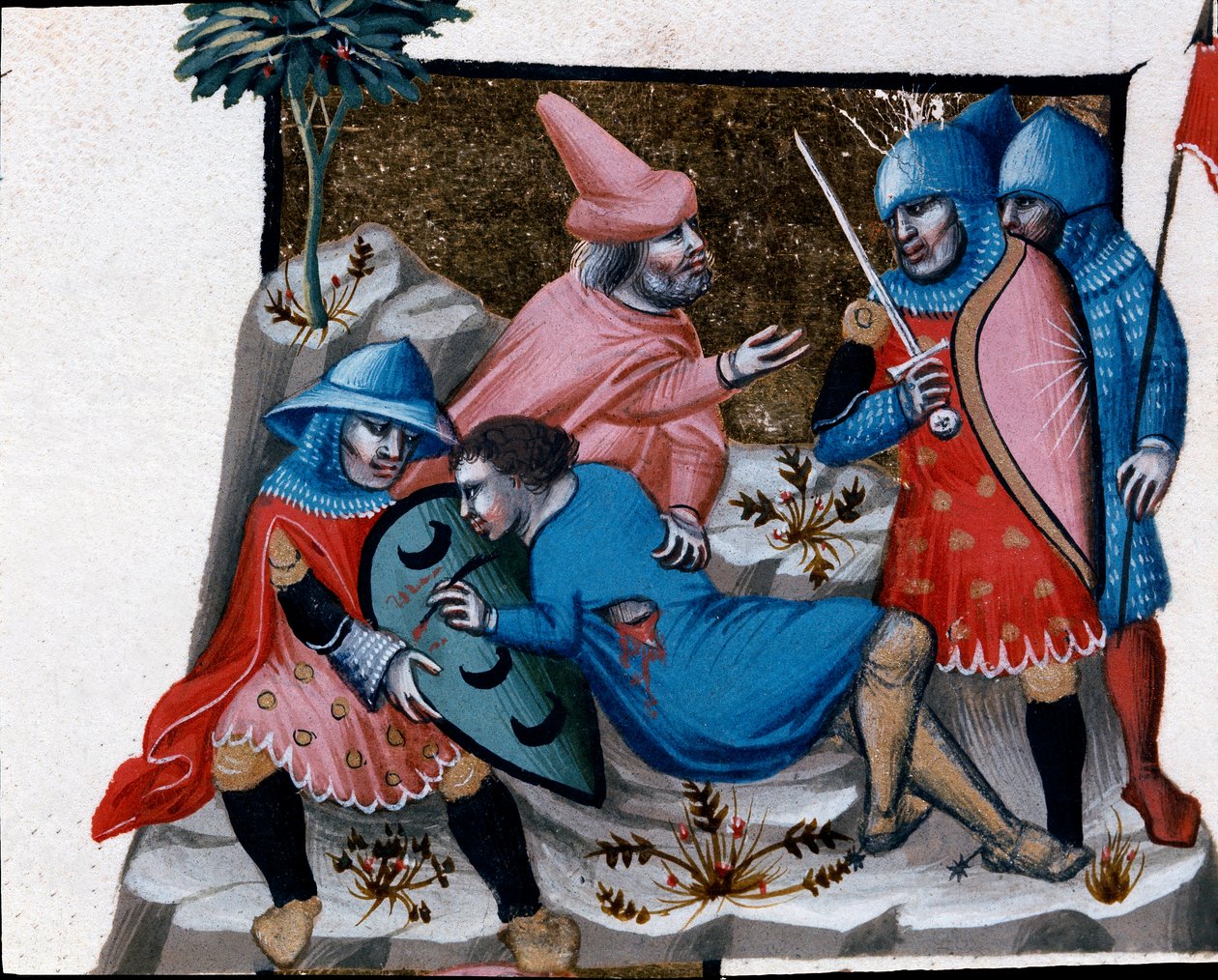 Potępienie zbrodni krwi Miniatura zaczerpnięta z Kodeksu Justyniana (Codex Justinianus), zbioru praw i instytucji wydanych za cesarza rzymskiego Bizancjum Justyniana I (483-565) autorstwa Unknown artist