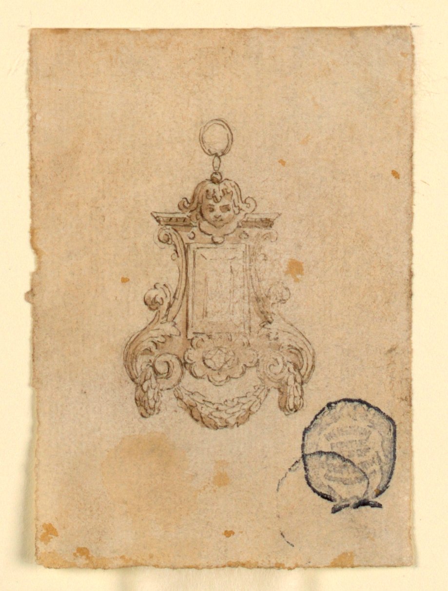 Projekt Zawieszki z Liśćmi Wolutami i Głową Dziecka autorstwa Unknown artist
