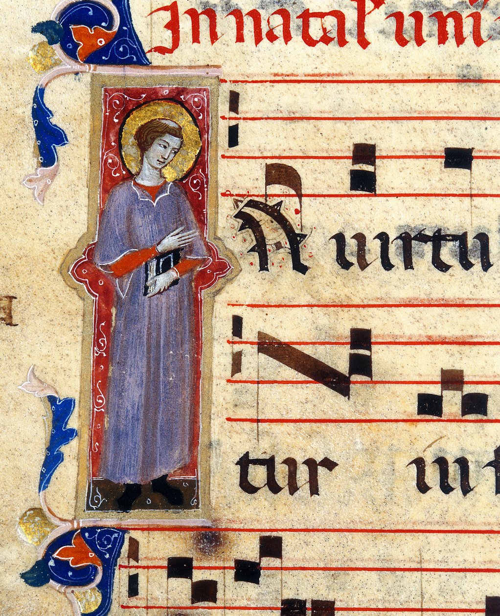 Fragment iluminowanej strony chorału przedstawiającego świętego autorstwa Unknown artist