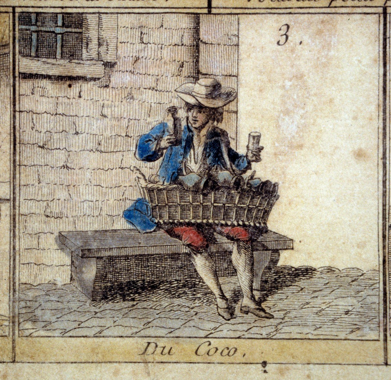 Szczegół gry w gęś Cree of Paris: handlarz kokosami (sprzedający drobiazgi). Rycina z XVIII wieku. Dz. Odjazd. autorstwa Unknown artist