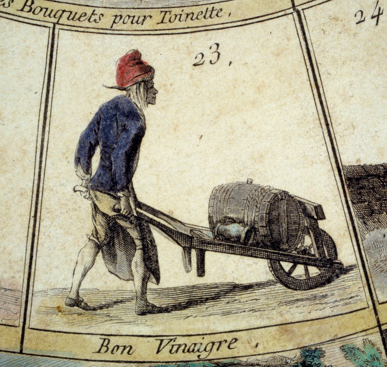 Szczegóły gry gęsi Cree of Paris: sprzedawca octu. Rycina z XVIII wieku. Dz. Odjazd. autorstwa Unknown artist
