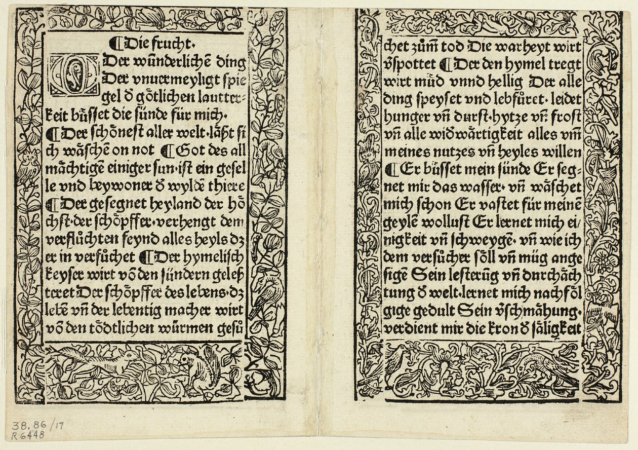 Fragmenty dewocjonaliów z ozdobnymi ramkami z Andächtig Zeitglöcklein des Leben und Leidens Christi, płyta 17 z drzeworytów z książek z XV wieku autorstwa Unknown artist