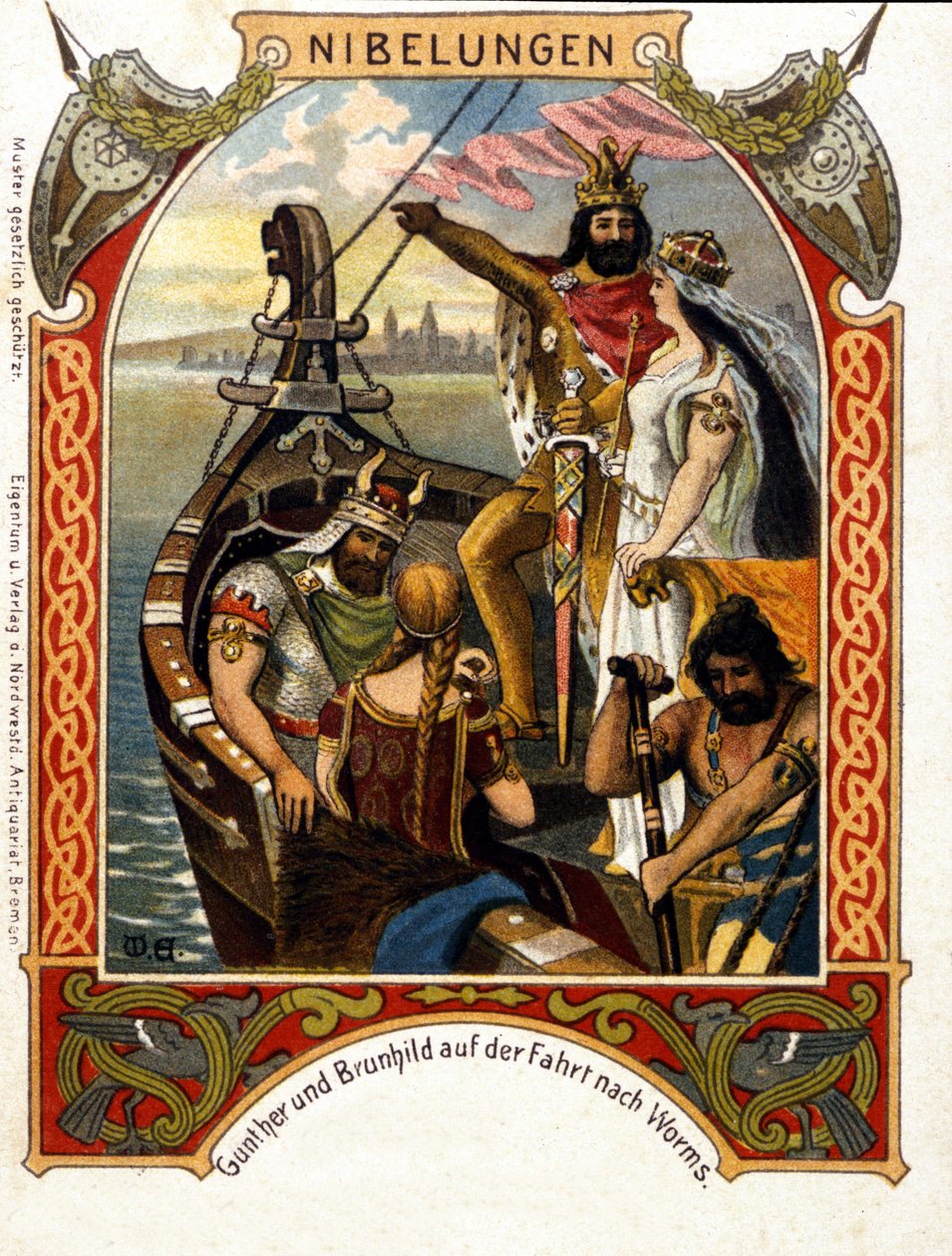 Die Nibelungen, opera skomponowana przez Heinricha Dorna (1804-1892) w 1854 roku, niemieckiego dyrygenta i kompozytora. chromolitografia z XIX wieku. autorstwa Unknown artist