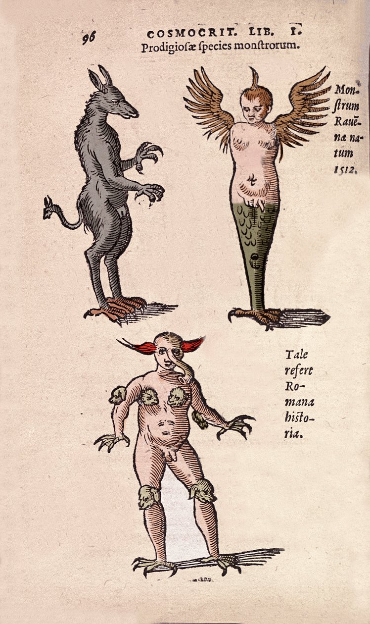 Różne potwory i fantastyczne stwory z Krakowa i Ravenna Plate zaczerpnięte z „”De Natura Divini Caracterismis”” przez Cornelio Gemma autorstwa Unknown artist