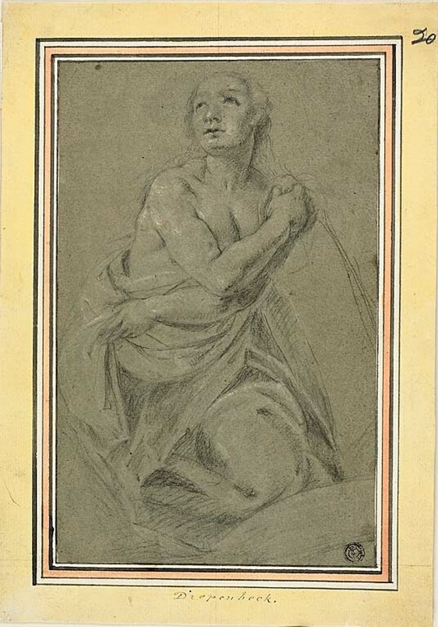 Udrapowana klęcząca kobieta nago autorstwa Unknown artist