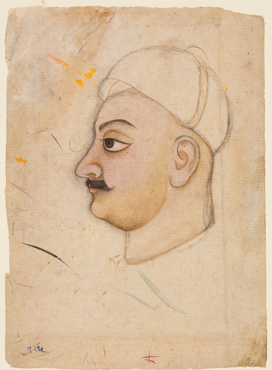Rysunek głowy mężczyzny z niezwykłym turbanem autorstwa Unknown artist