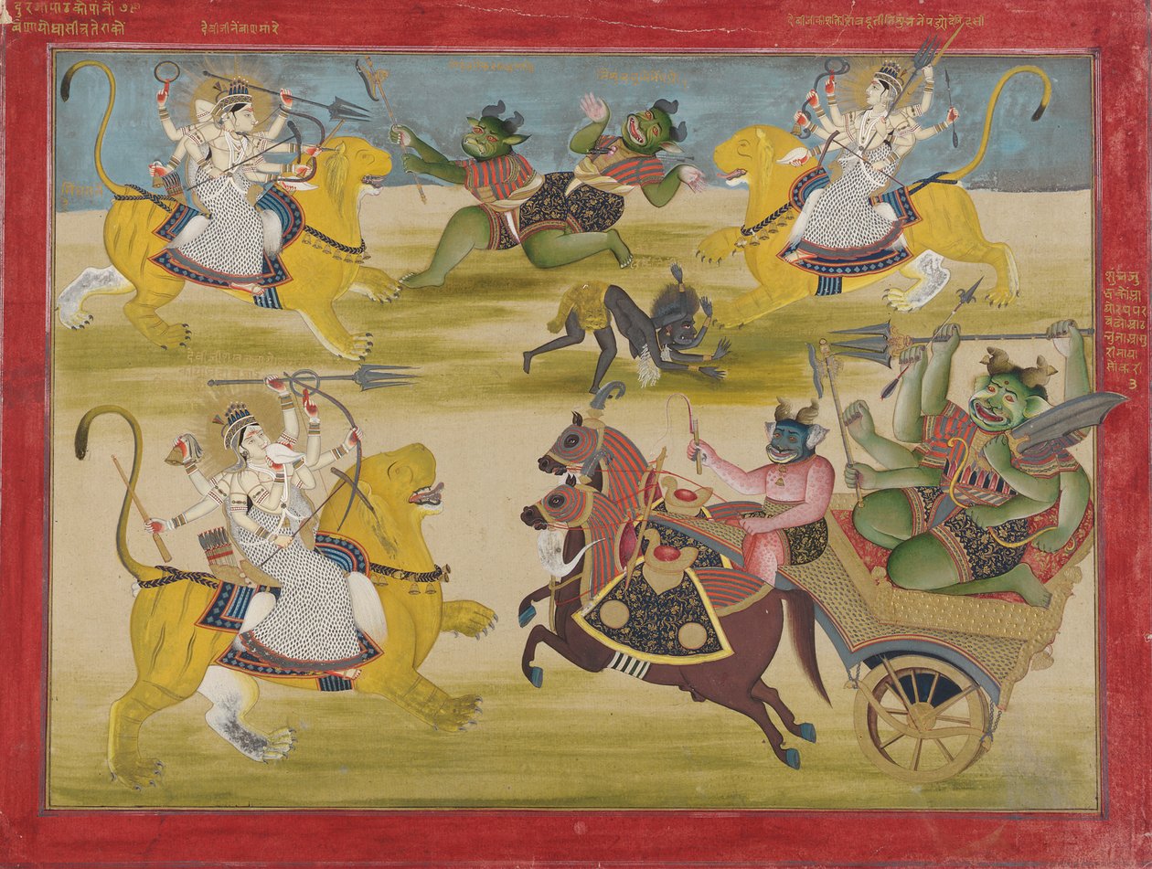 Durga walcząca z Shungą i Nishungą Rakshasy, od Devi Mahatmyi autorstwa Unknown artist