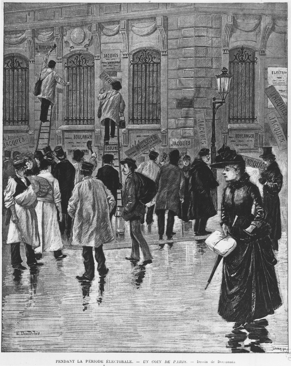 W okresie wyborczym w Paryżu; nalepki plakatowe podczas wyborów 27 stycznia 1889 r., których kulminacją była kampania piekarnicza - Musee Carnavalet. autorstwa Unknown artist