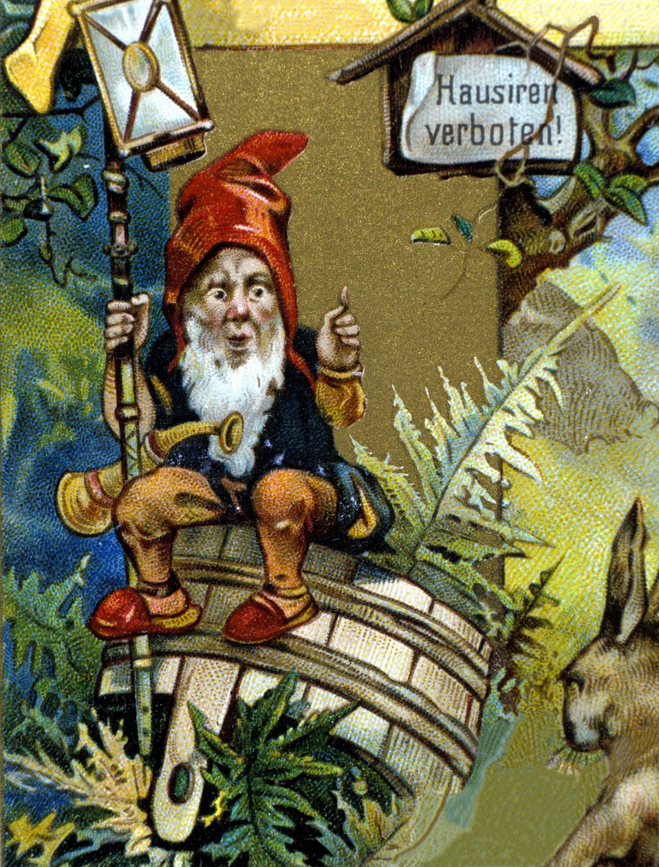 Krasnolud lub farfadet z latarnią. XIX-wieczna chromolitografia. autorstwa Unknown artist