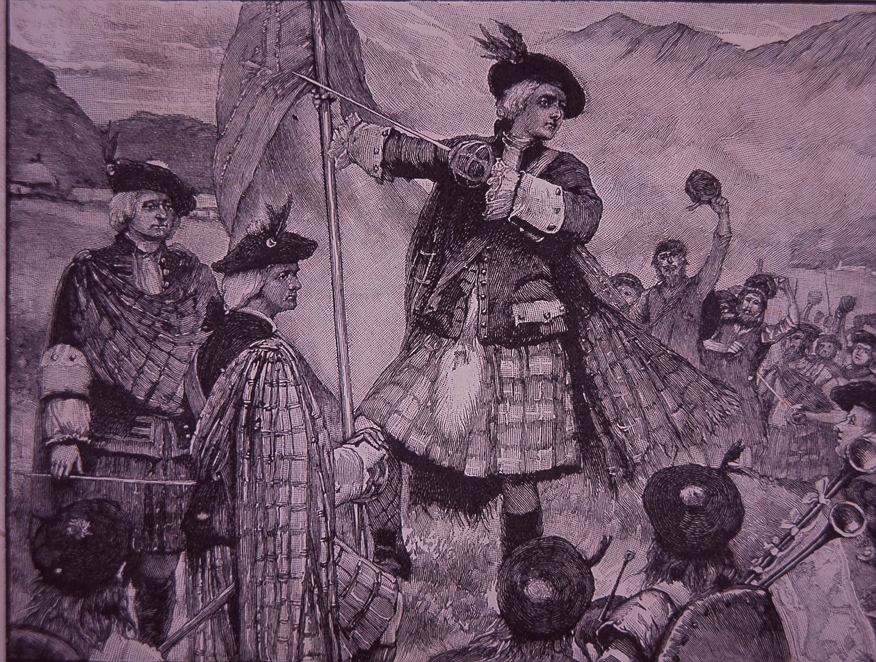 Earl of Mar podnosi standard jakobitów w 1715 (grawerowanie) autorstwa Unknown artist