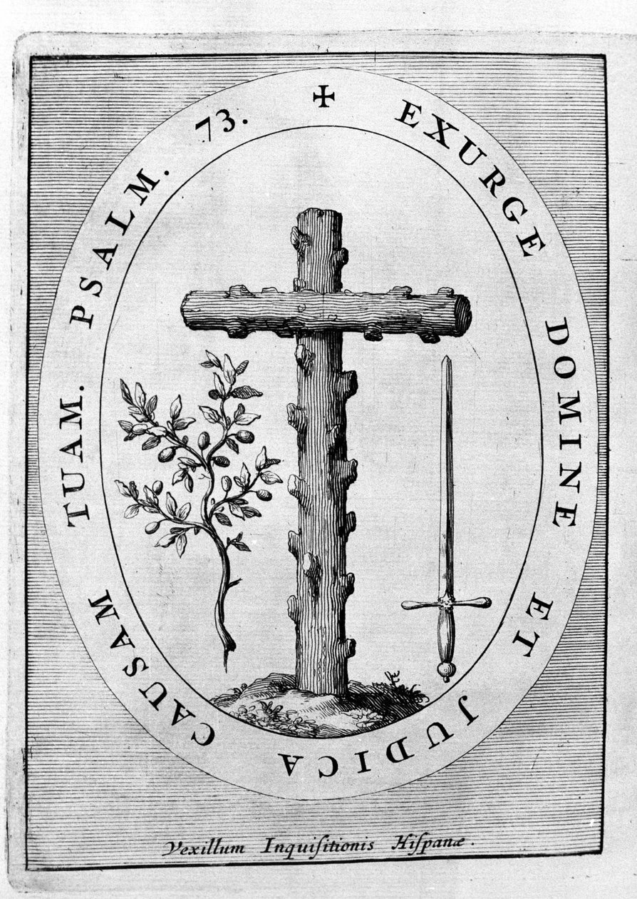 Godło hiszpańskiej inkwizycji: krzyż, gałązka oliwna i miecz. XVII wiek autorstwa Unknown artist