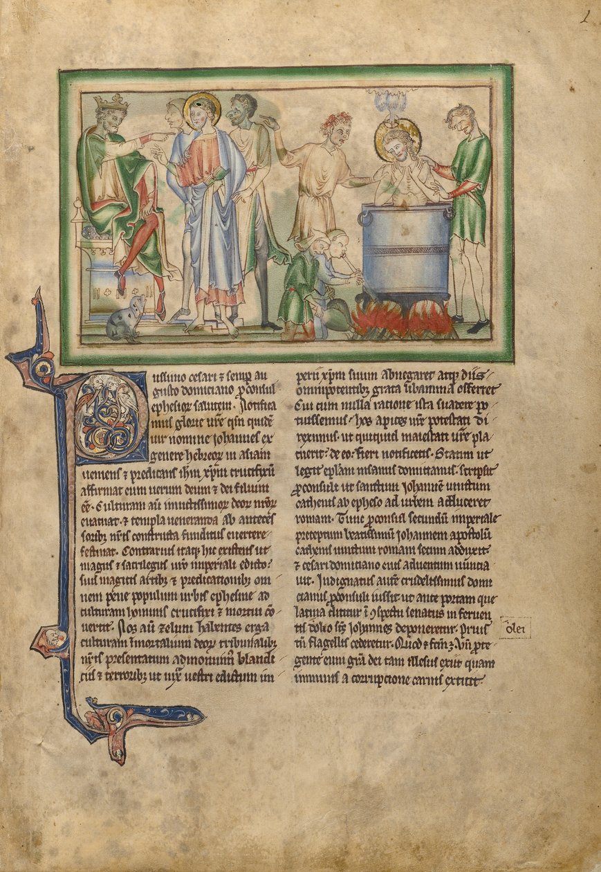 Cesarz Domicjan przemawiający do świętego Jana Ewangelisty i święty Jan Ewangelista w kadzi z wrzącym olejem autorstwa Unknown artist