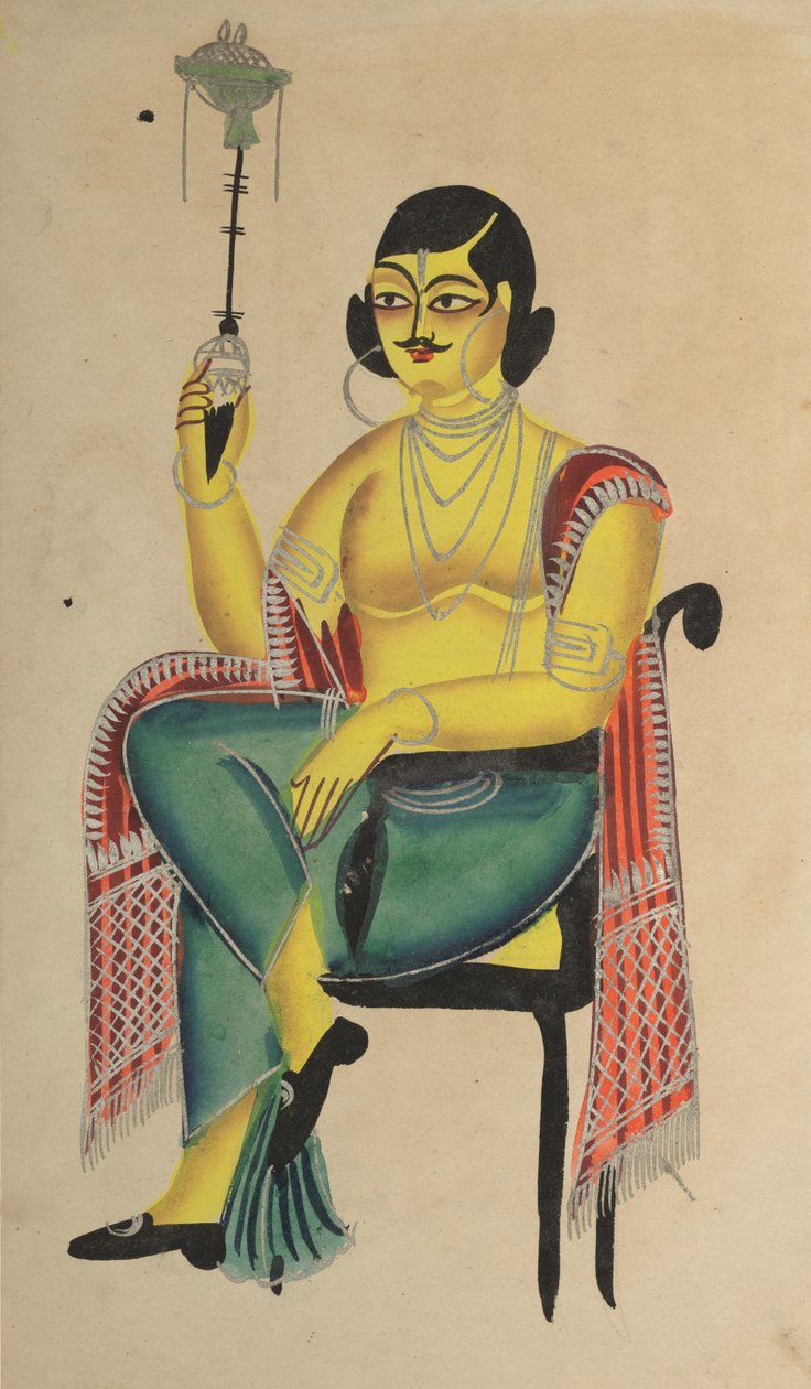 Angielski Babu (indyjski urzędnik) trzymający fajkę wodną autorstwa Unknown artist