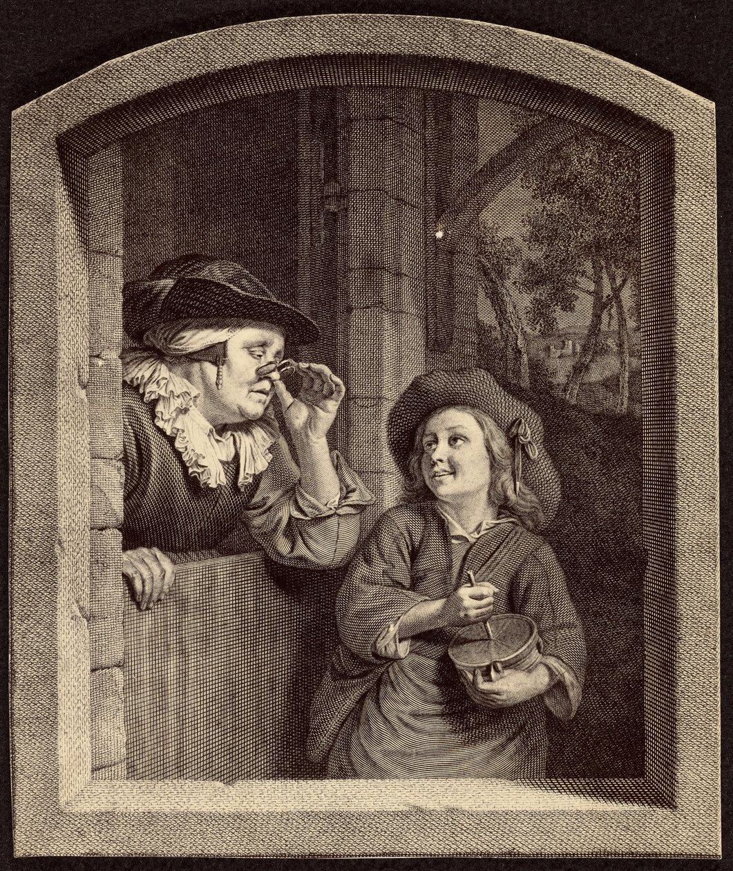 [Grafika przedstawiająca starszą kobietę i chłopca]. autorstwa Unknown artist