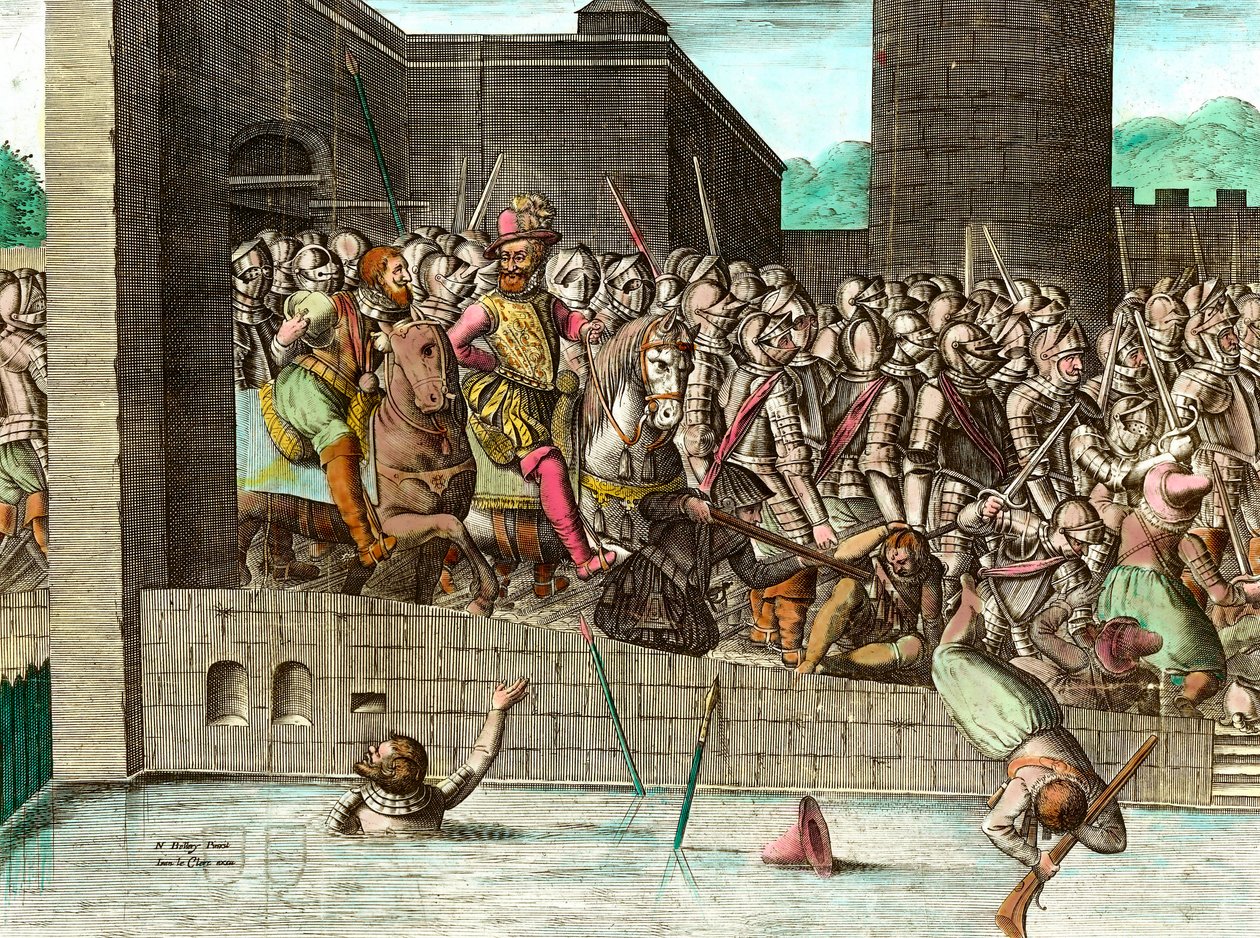 Wpisany do Paryża przez króla Henryka IV (1553-1610) 22 marca 1594. Rycina z XVIII wieku. Dz. Chodźmy. autorstwa Unknown artist