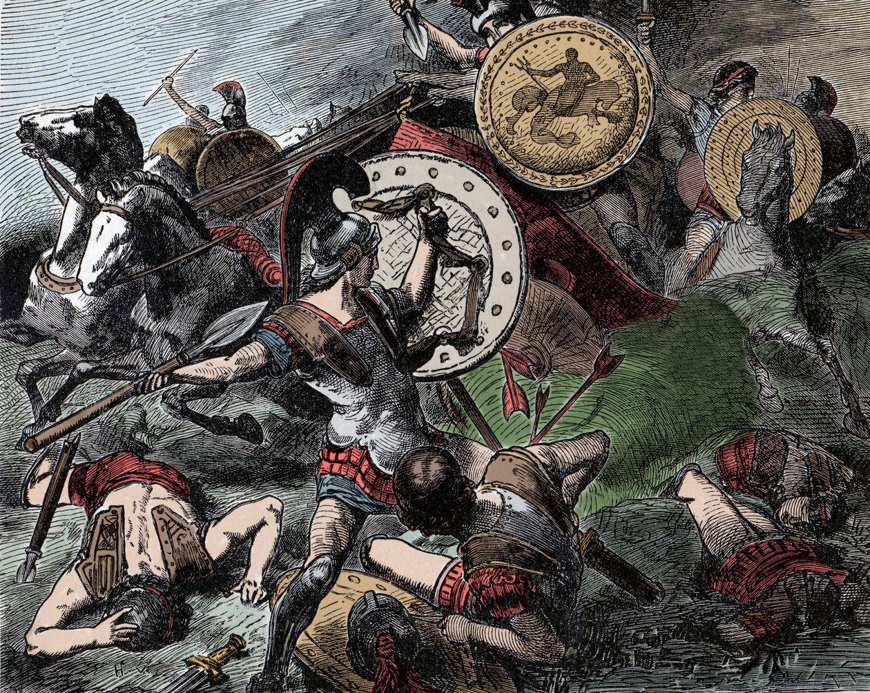 Epaminondas ratuje Pelopidas - Starożytna Grecja: Epaminondas (418-362 pne) ratuje Pelopidas (420-364 pne) podczas wojny w Koryncie (395-387 pne) autorstwa Unknown artist