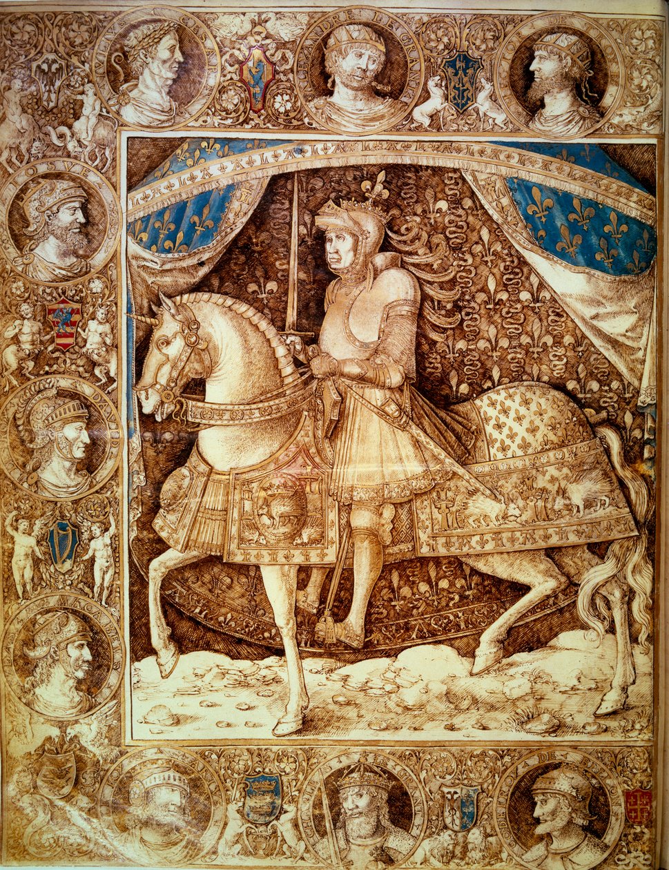 Portret konny Ludwika XII (1462 - 1515), króla Francji. Miniatura w „Kronikach”, folio 1v, Enguerrand de Monstrelet (1390? -1453), v. Paryż BN autorstwa Unknown artist