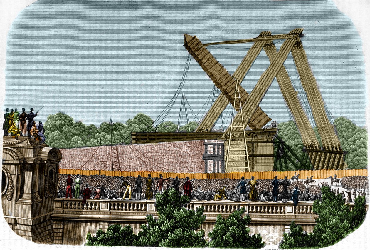 Wzniesienie obelisku Louqsor (Luksor) na Place de la Concorde. Paryż, 25 października 1836. autorstwa Unknown artist