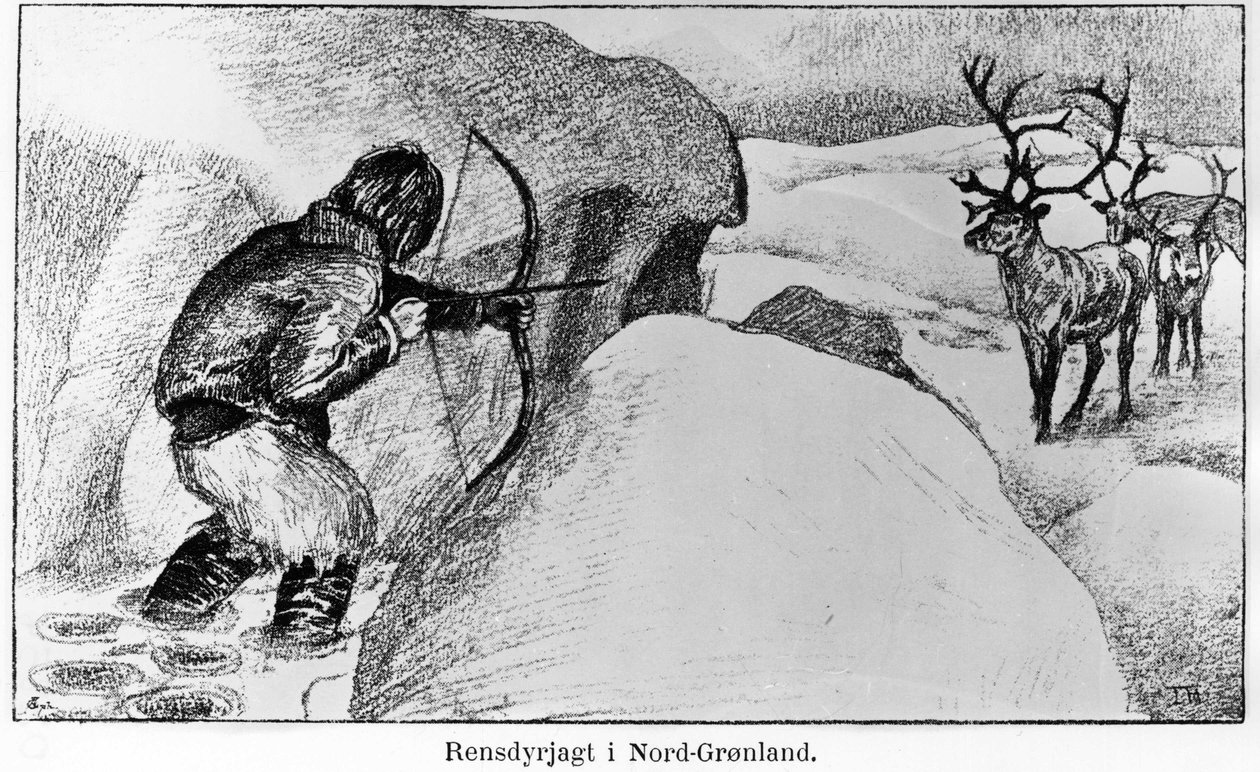 Eskimoska gra myśliwska z łukiem - Ervin Astrup, North Blandt Polens Naboer Kistriana autorstwa Unknown artist
