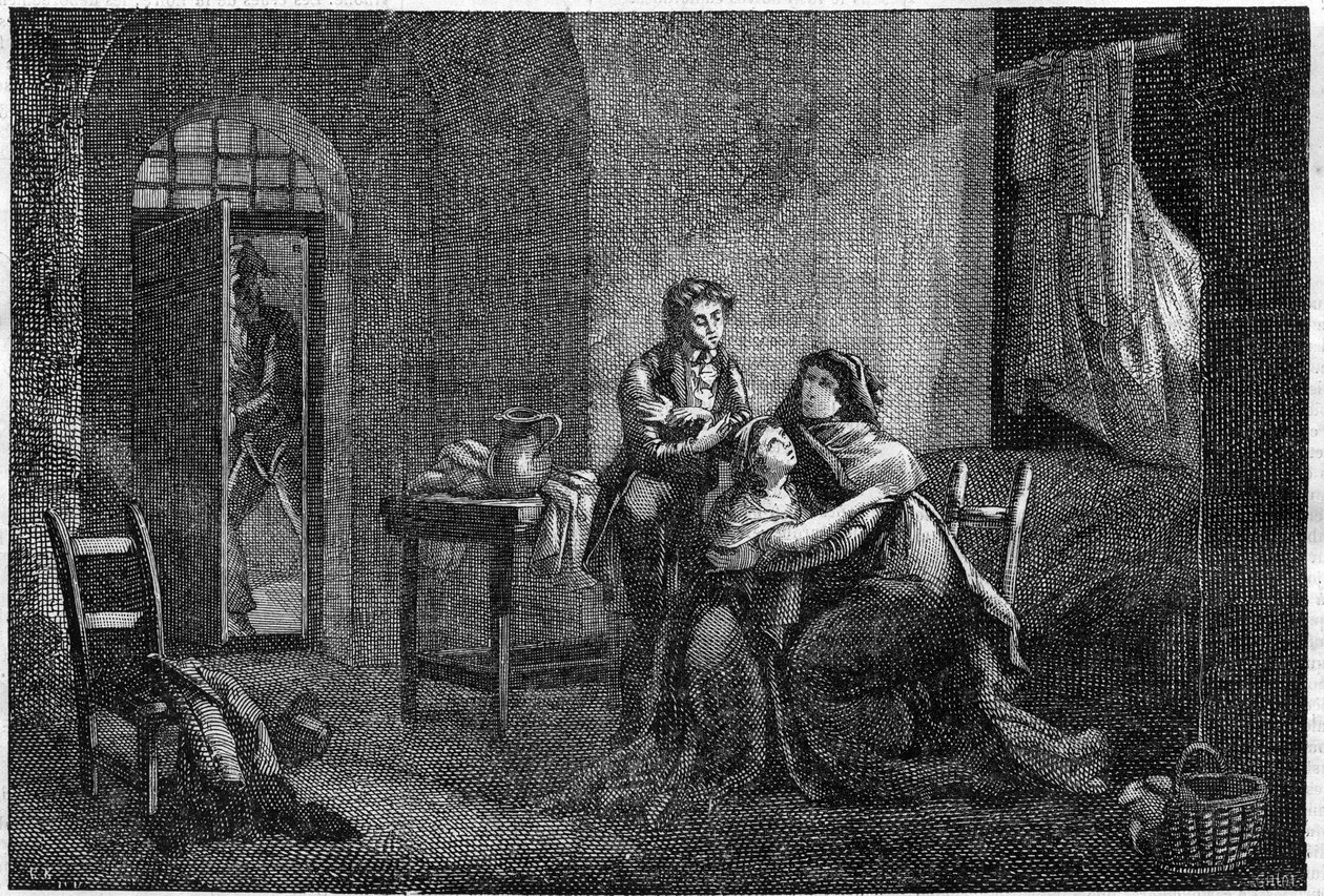 Eugene i Hortense Beauharnais pocieszają swoją matkę Josephine de Beauharnais w swoim więzieniu (Prison des Carmes) autorstwa Unknown artist