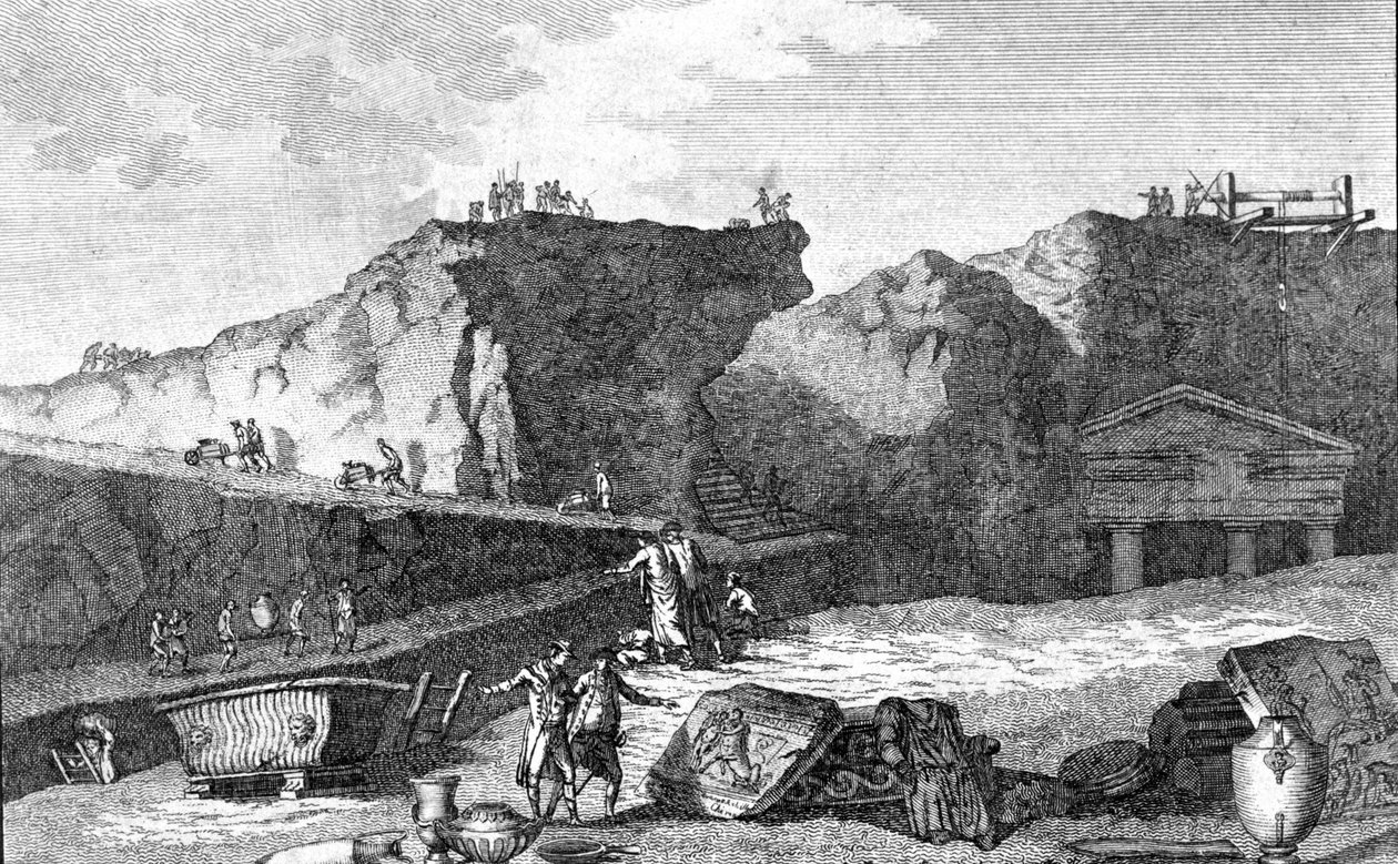 Wykopaliska w Pompejach. Rytownictwo autorstwa Unknown artist
