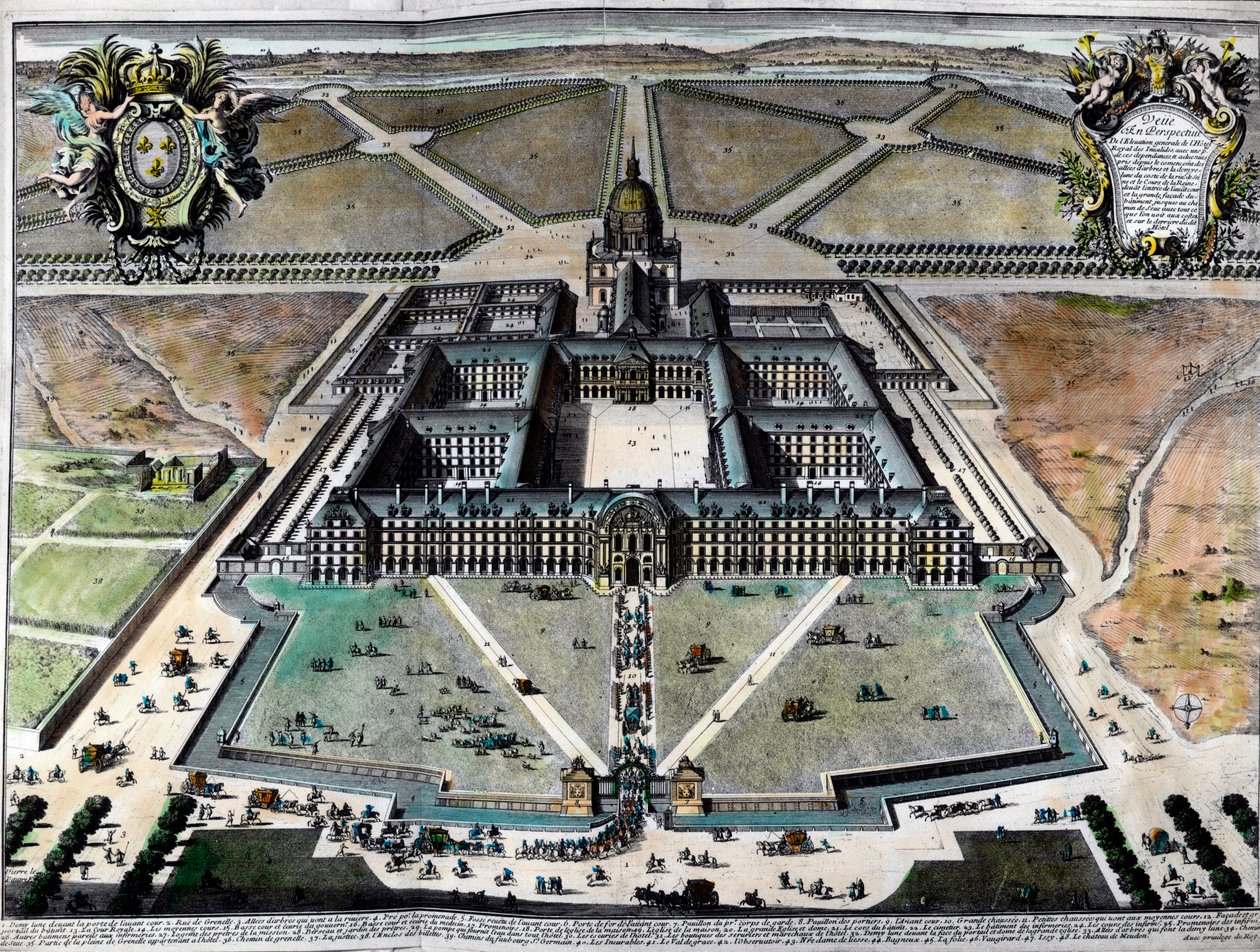 Widok zewnętrzny hotelu des Invalides w Paryżu w XVIII wieku. Rycina z XVIII wieku. Prywatna kolekcja. autorstwa Unknown artist