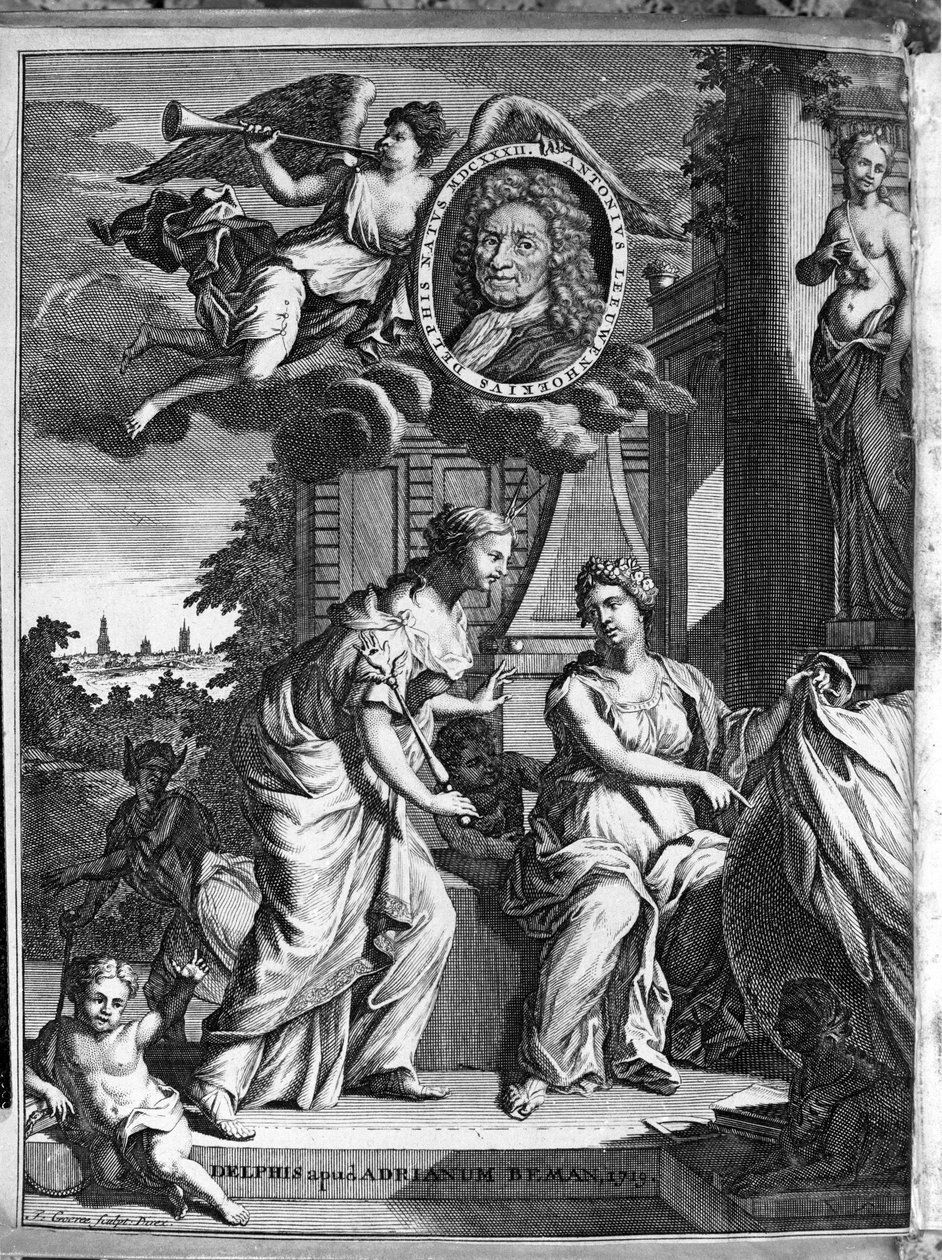 Fałszywy tytuł (fałszywy tytuł) pełnego dzieła holenderskiego kupca i uczonego Antoine van Leeuwenhoek (lub Leeuvenhoek Leeuwenhoeck) (lub Antoni lub Anthonie) (1632-1723) 1719. autorstwa Unknown artist