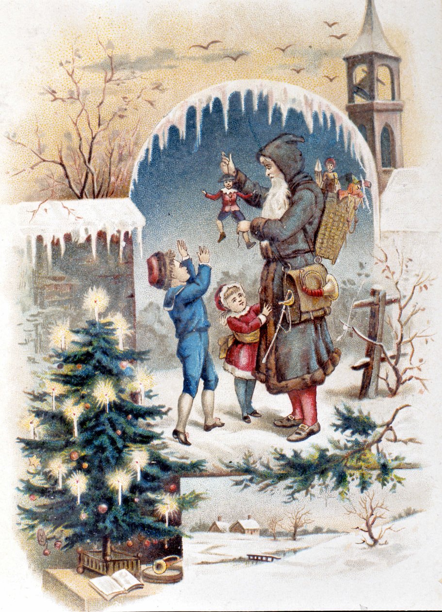 Święty Mikołaj z dziećmi. 1892 chromolitografia. autorstwa Unknown artist