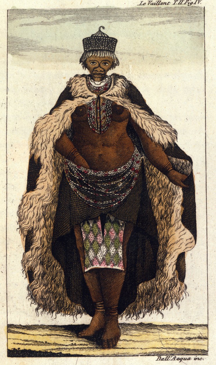 Członkini południowoafrykańskiego plemienia Hotentotów, rycina z 1820 r. autorstwa Unknown artist