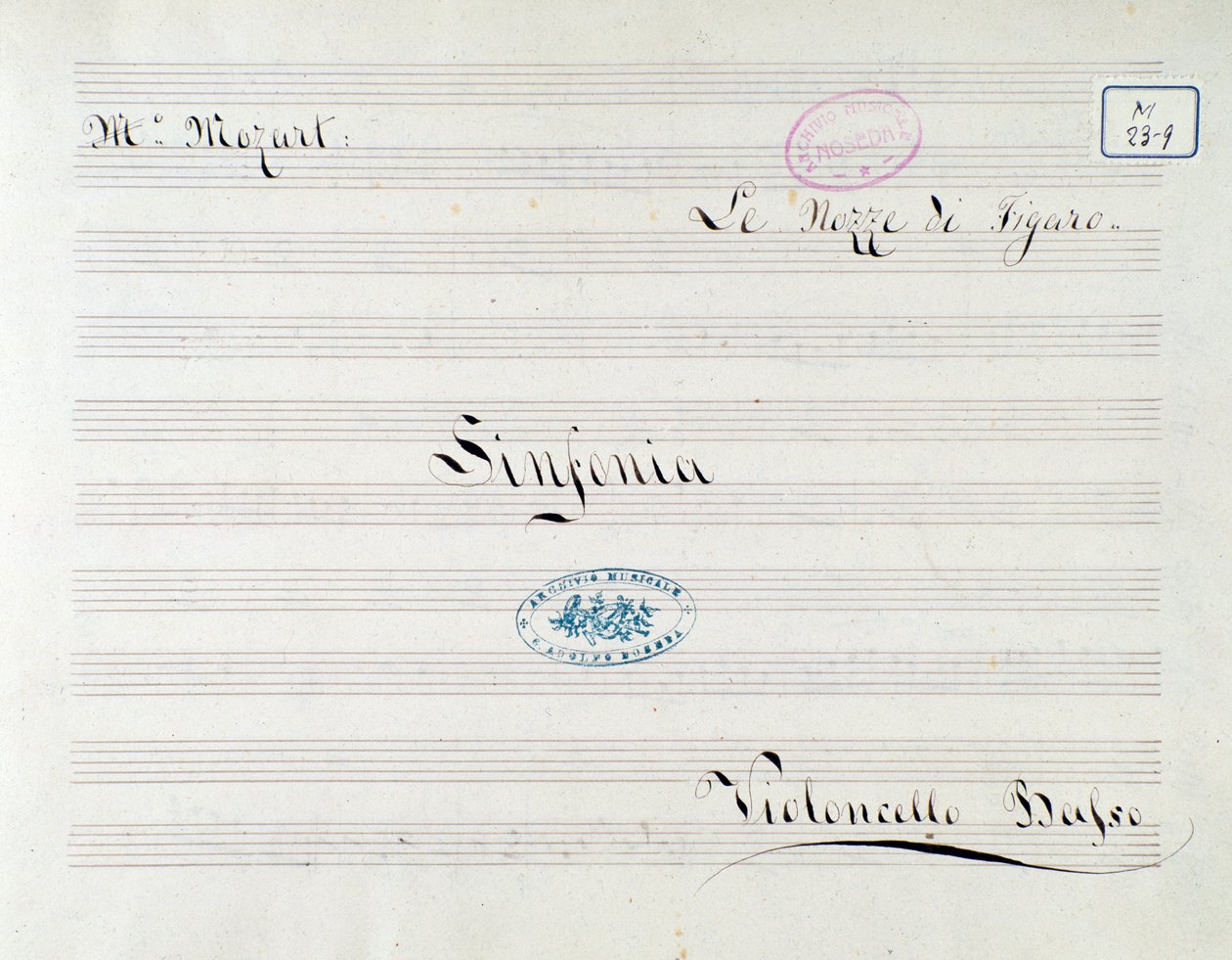 Pierwsza strona partytury na wiolonczelę w Weselu Figara, operze Mozarta (XIX w.) autorstwa Unknown artist