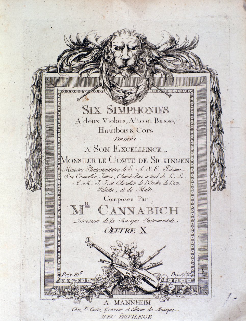 Pierwsza strona nuty symfonii nr. 3 autorstwa Christiana Cannabicha autorstwa Unknown artist
