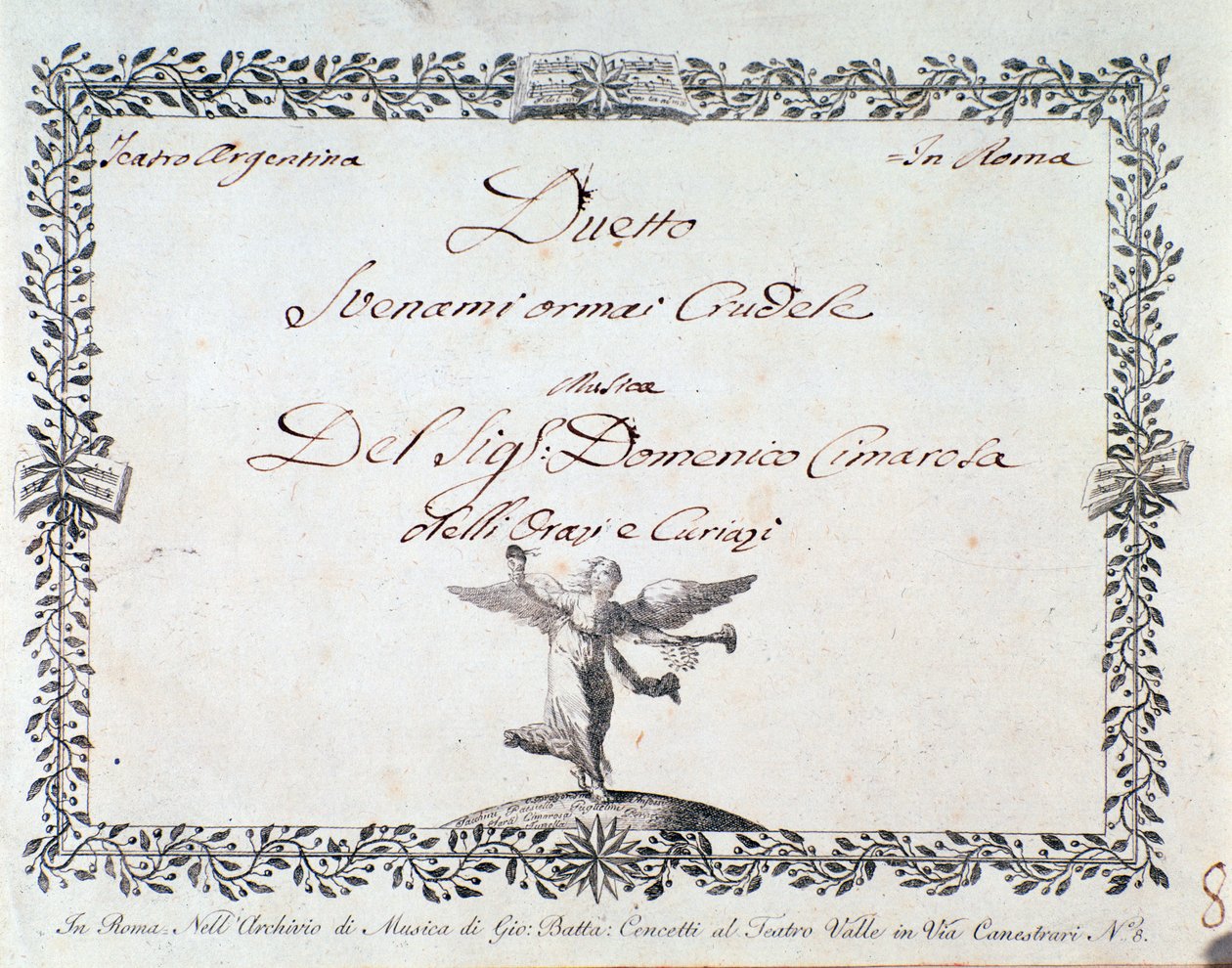 Pierwsza strona partytury Svenami teraz okrutnej, w Gli Orazi e i Curiazi Domenico Cimarosy, ok. 1930 r. 1798 autorstwa Unknown artist