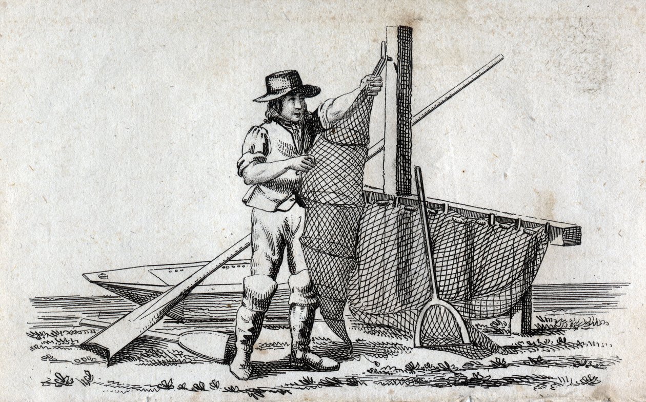 Rybak i kabaretki. Drobne grawerowanie z XVIII wieku. Prywatna kolekcja. autorstwa Unknown artist