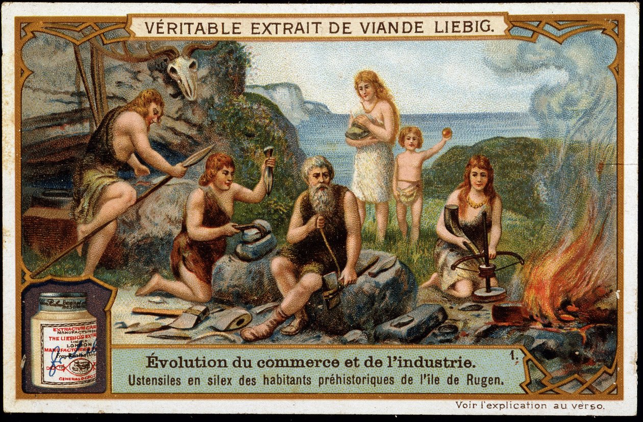 Krzemienne naczynia prehistorycznych mieszkańców Rugii - etykieta reklamowa Liebig autorstwa Unknown artist