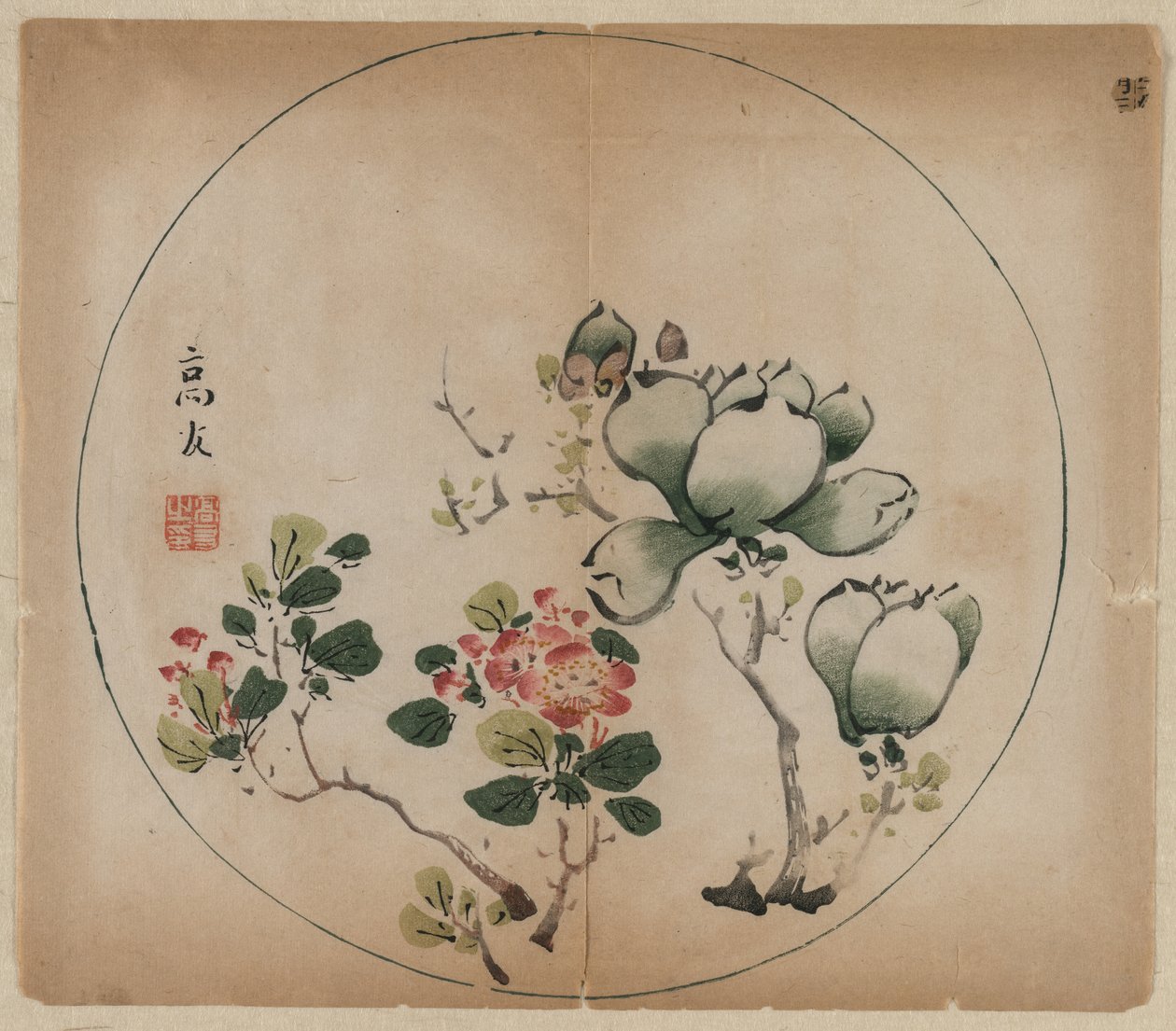 Kwitnąca magnolia i kwiaty brzoskwini autorstwa Unknown artist
