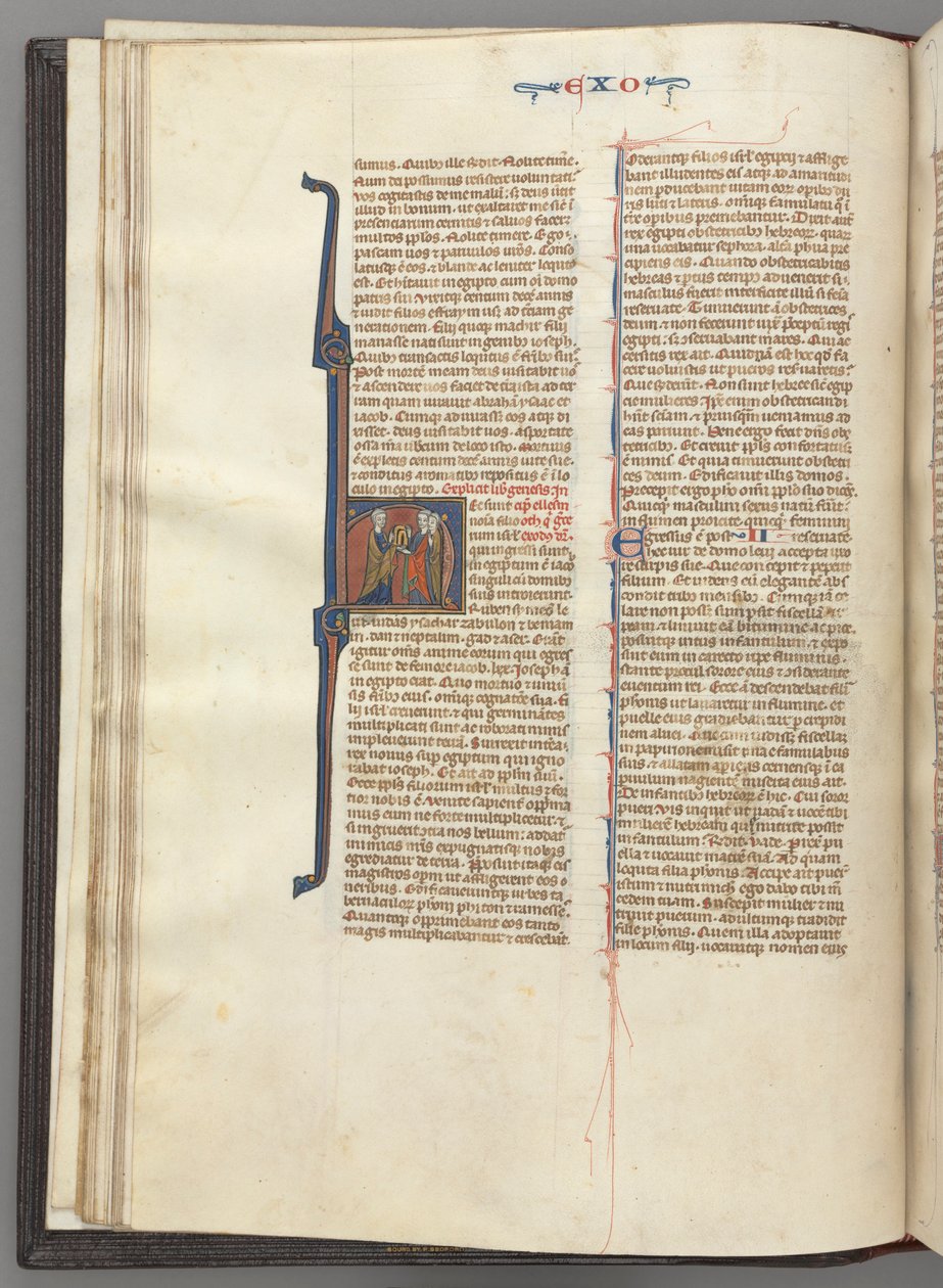 Fol. 20v, Exodus, historyczny inicjał H, Mojżesz i dwaj zwolennicy z tablicami Prawa autorstwa Unknown artist