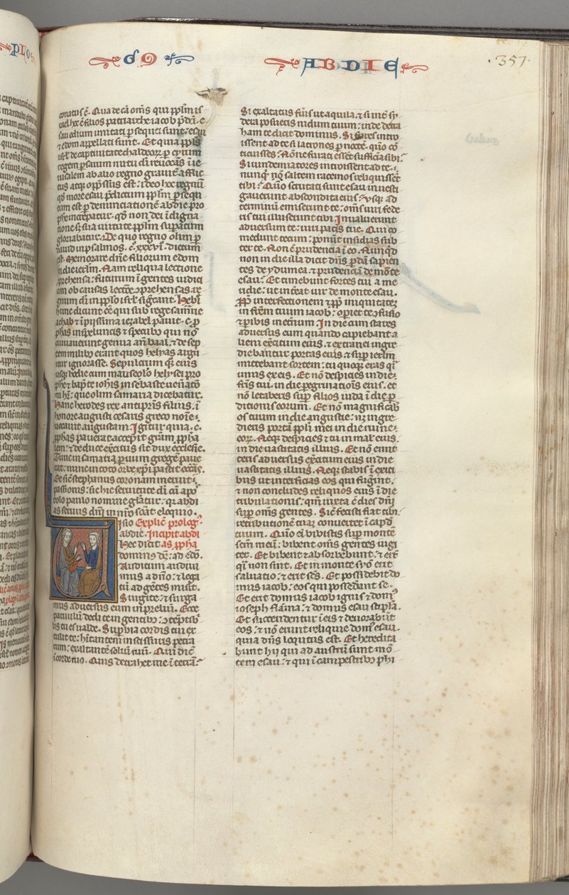 Fol. 357r, Obadiasz, historyczny inicjał V, Obadiasz i Żyd w dyskusji autorstwa Unknown artist
