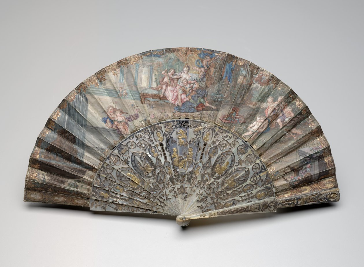Wachlarz składany z "Rinaldo i Armida", wg François Bouchera, ok. 1734-50 (gwasz i w/c na podwójnym welinie i liście papieru, masa perłowa, złocenia i pasty) autorstwa Unknown artist
