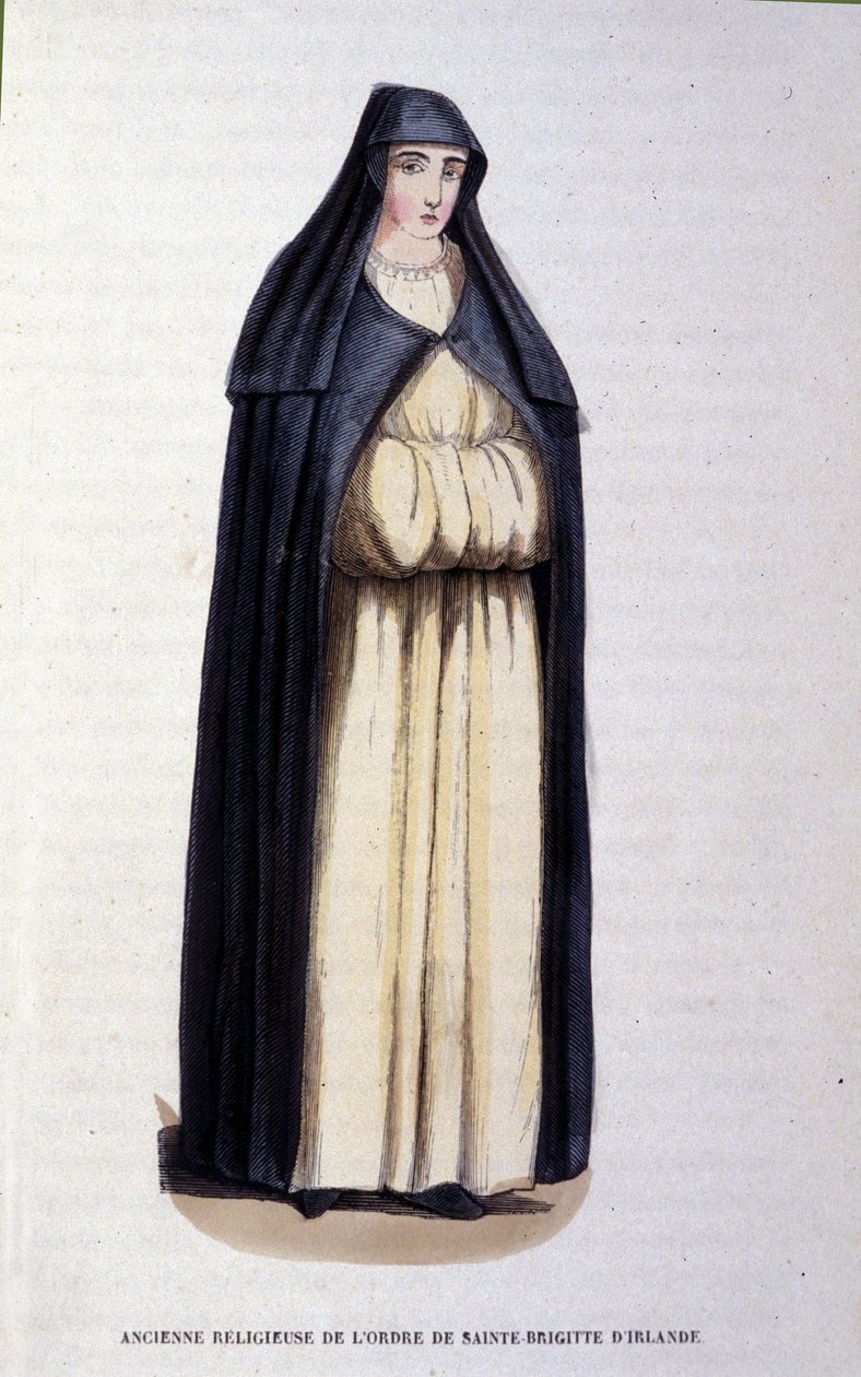 Była zakonnica Zakonu św. Brygidy Irlandii. Rycina z albumu na zakony, Paryż autorstwa Unknown artist